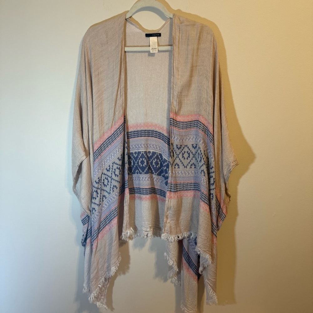 Maurices Beige and Blue Patterned Kimono